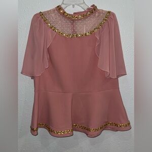 Elegant Dusty Pink 2 Piece Set with Chiffon Top and Gold Accents